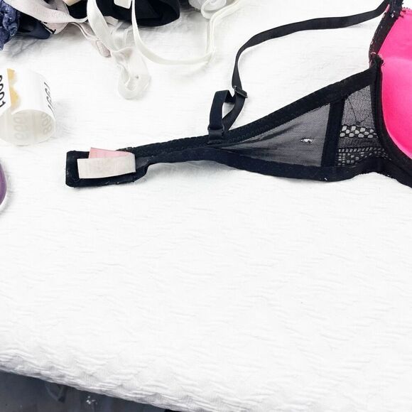 BUY 1 GET 1 FREE Jezebel 34b hot pink black lace mesh bra lingerie - Picture 5 of 12